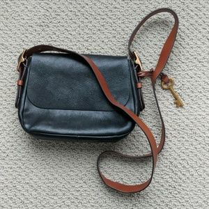 Black and Tan Leather Fossil Crossbody Bag